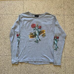 Vintage Lady Rider Iron Eagle Motorcycles Ed Hardy Style Long Sleeve Shirt